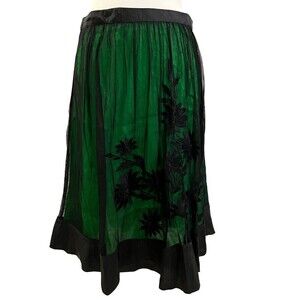 ANTHROPOLOGIE LITHE MIDI SWING SKIRT BLACK GREEN LACE LINED CASUAL SKIRTS SIZE 2
